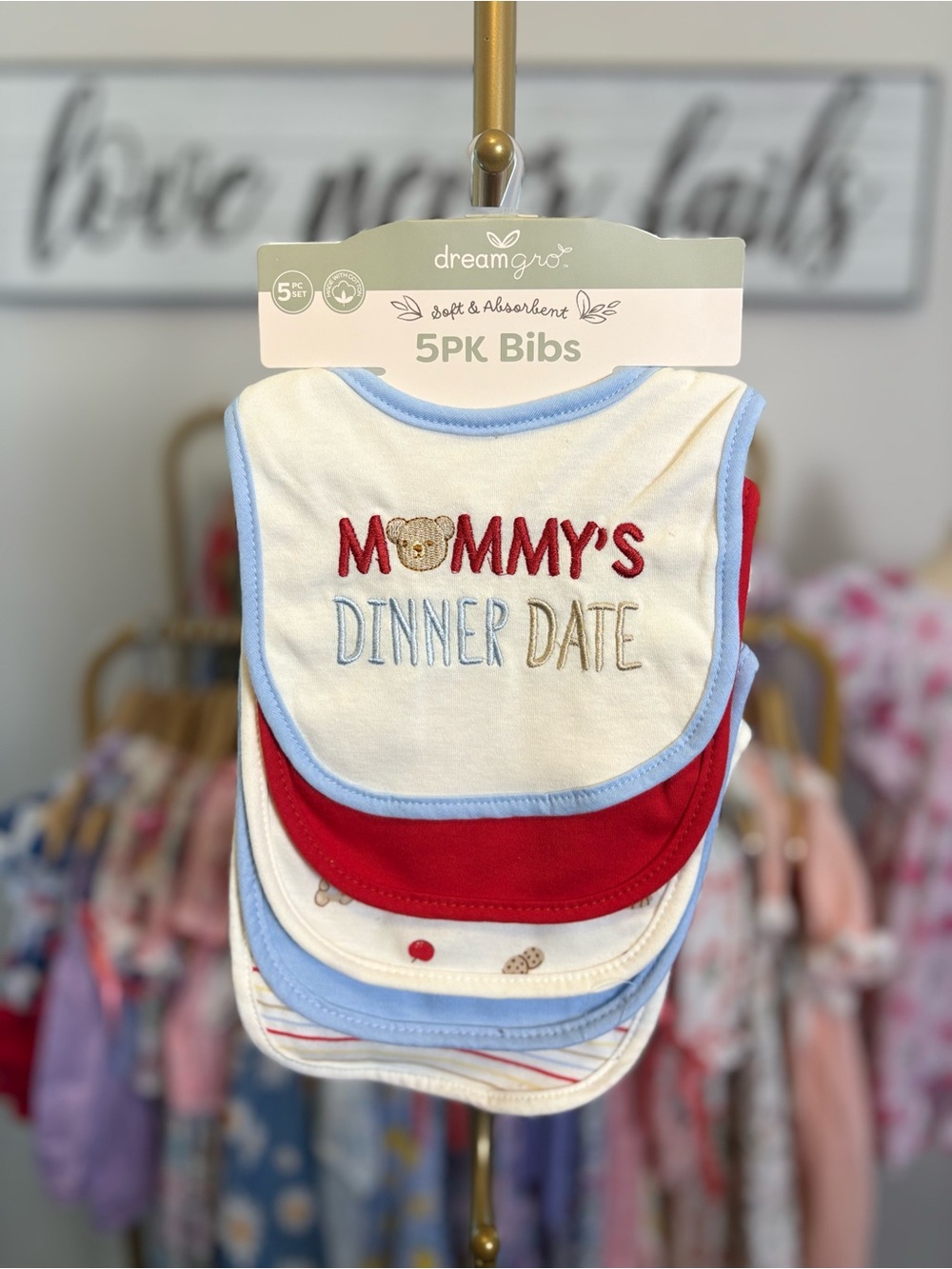 5-Pack Baby Bibs - Cream, Red & Light Blue